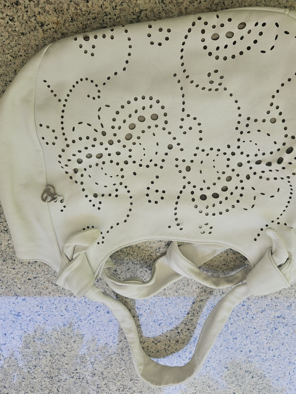 White Laser-Cut Hobo Shoulder Bag